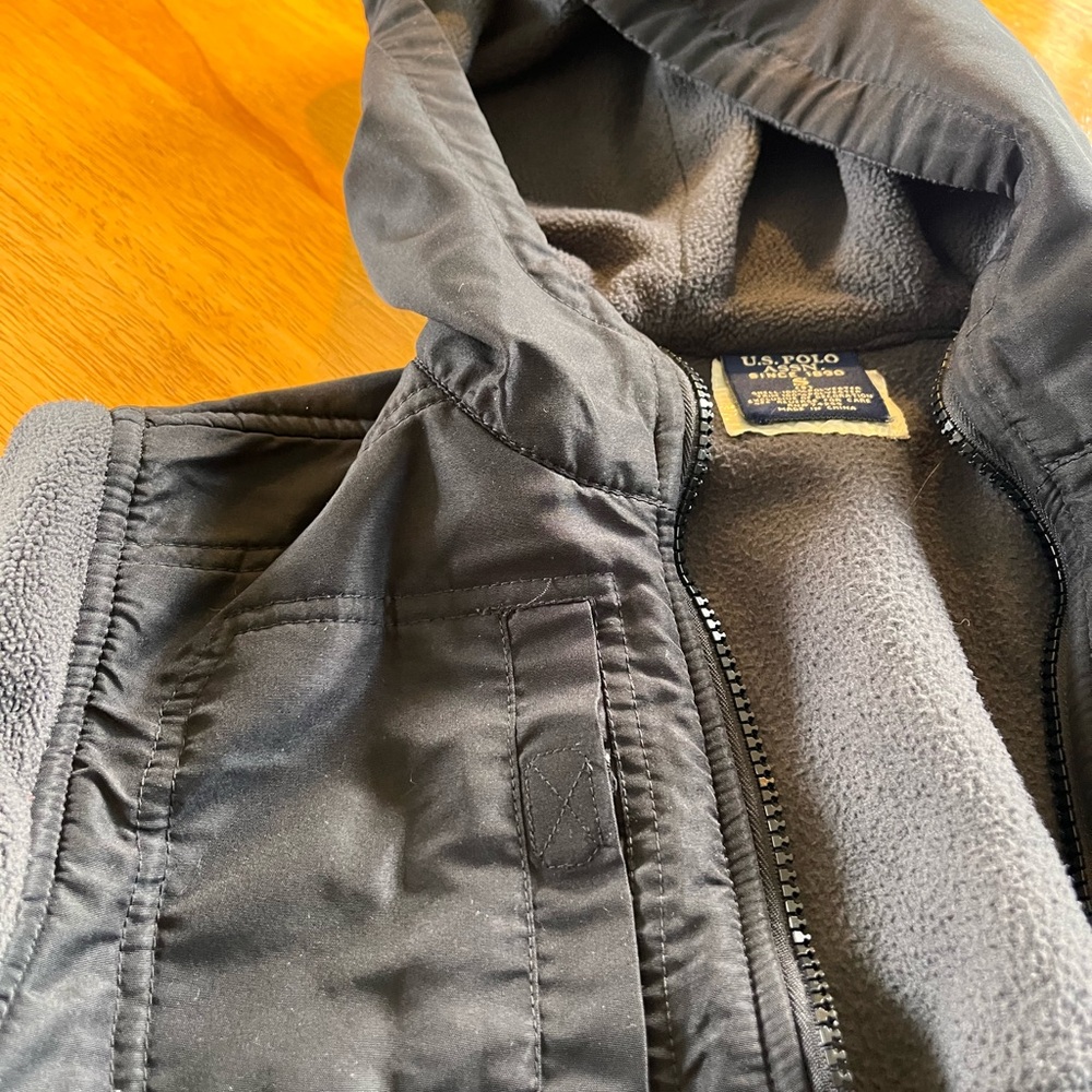 U.S. Polo Assn Boys Hooded Fleece Jacket Charcoal Black Full Zip Size S - Picture 8 of 9